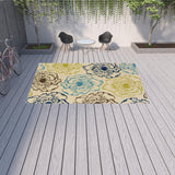 Homeroots 9' X 13' Green And Ivory Floral Stain Resistant Indoor Outdoor Area Rug  Polypropylene 506733