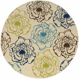 Homeroots 8' X 8' Green And Ivory Round Floral Stain Resistant Indoor Outdoor Area Rug  Polypropylene 506734