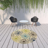 Homeroots 8' X 8' Green And Ivory Round Floral Stain Resistant Indoor Outdoor Area Rug  Polypropylene 506734