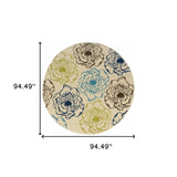 Homeroots 8' X 8' Green And Ivory Round Floral Stain Resistant Indoor Outdoor Area Rug  Polypropylene 506734