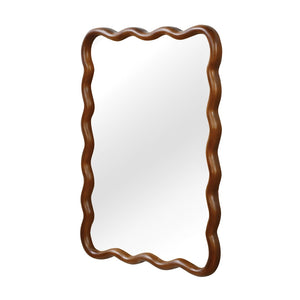 English Elm Black Walnut Solid Wood Wavy Round Mirror Sculptural Bohemian Wall Accent 30 Inch W2203P455235