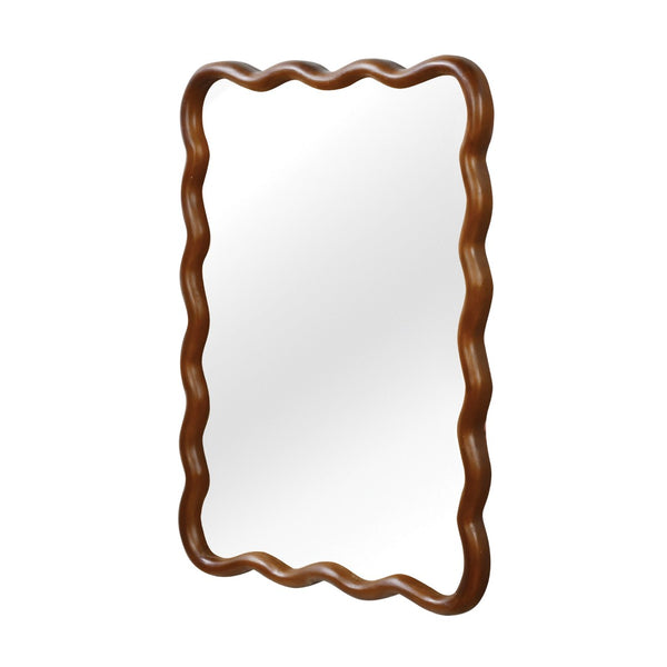 English Elm Black Walnut Solid Wood Wavy Round Mirror Sculptural Bohemian Wall Accent 30 Inch W2203P455235
