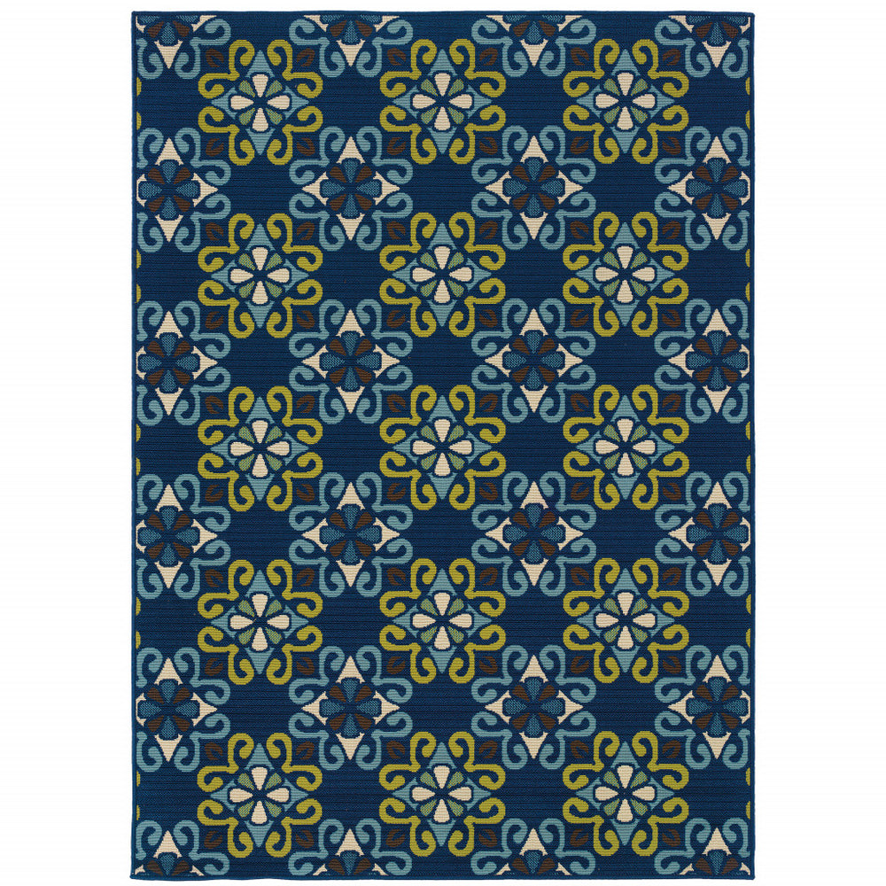 Homeroots 4' X 6' Blue And Green Floral Stain Resistant Area Rug - Perfect For Indoor & Outdoor Spaces! 3'7" X 5'6" Polypropylene 506747