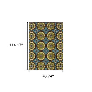 Homeroots 7' X 10' Blue And Green Floral Stain Resistant Indoor Outdoor Area Rug Blue,Brown Polypropylene 506764