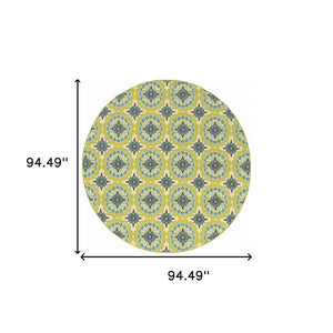 Homeroots 8' X 8' Green And Ivory Round Floral Stain Resistant Indoor Outdoor Area Rug Green,Ivory Polypropylene 506776