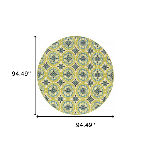 Homeroots 8' X 8' Green And Ivory Round Floral Stain Resistant Indoor Outdoor Area Rug Green,Ivory Polypropylene 506776