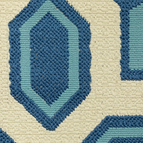 Homeroots 4' X 6' Ivory And Blue Geometric Stain Resistant Indoor Outdoor Area Rug - Stylish, Durable Comfort! 3'7" X 5'6" Polypropylene 506780