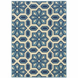 Homeroots 7' X 10' Ivory And Blue Geometric Stain Resistant Indoor Outdoor Area Rug  Polypropylene 506782