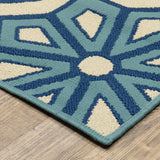 Homeroots 7' X 10' Ivory And Blue Geometric Stain Resistant Indoor Outdoor Area Rug  Polypropylene 506782