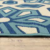 Homeroots 7' X 10' Ivory And Blue Geometric Stain Resistant Indoor Outdoor Area Rug  Polypropylene 506782