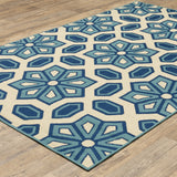 Homeroots 7' X 10' Ivory And Blue Geometric Stain Resistant Indoor Outdoor Area Rug  Polypropylene 506782