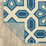 Homeroots 7' X 10' Ivory And Blue Geometric Stain Resistant Indoor Outdoor Area Rug  Polypropylene 506782