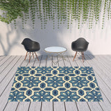 Homeroots 8' X 11' Ivory And Blue Geometric Stain Resistant Indoor Outdoor Area Rug  Polypropylene 506783