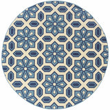 Stylish Stain-Resistant Outdoor Area Rug in Ivory and Blue Geometric Design for Comfort