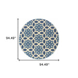 Homeroots 8' X 8' Ivory And Blue Round Geometric Stain Resistant Indoor Outdoor Area Rug  Polypropylene 506785