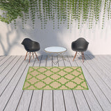 Homeroots 5' X 8' Green Geometric Stain Resistant Indoor Outdoor Area Rug Sand,Green Polypropylene 506794