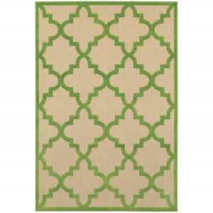 HomeRoots 5' Green Geometric Indoor/Outdoor Area Rug - Stain Resistant, Modern Style for High-Traffic Spaces Sand/ Green 6'7" x 9'6" 506795