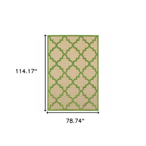 HomeRoots 5' Green Geometric Indoor/Outdoor Area Rug - Stain Resistant, Modern Style for High-Traffic Spaces Sand/ Green 6'7" x 9'6" 506795