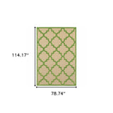 Homeroots 7' X 10' Green Geometric Stain Resistant Indoor Outdoor Area Rug Sand,Green Polypropylene 506795