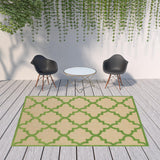 Homeroots 8' X 11' Green Geometric Stain Resistant Indoor Outdoor Area Rug Sand,Green Polypropylene 506796