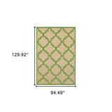 Homeroots 8' X 11' Green Geometric Stain Resistant Indoor Outdoor Area Rug Sand,Green Polypropylene 506796