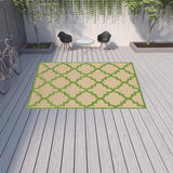 Homeroots 10' X 13' Green Geometric Stain Resistant Indoor Outdoor Area Rug Sand,Green Polypropylene 506797