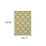 Homeroots 10' X 13' Green Geometric Stain Resistant Indoor Outdoor Area Rug Sand,Green Polypropylene 506797