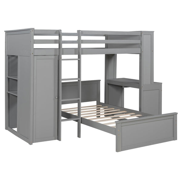 English Elm Twin Loft Bed System with Wardrobe Desk and Shelving for Kids Shared Bedroom Gray LT000820AAE-1
