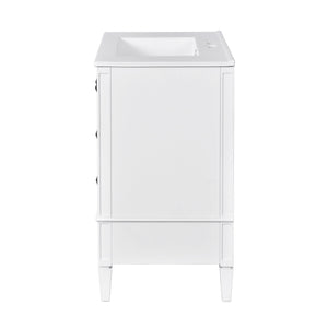 English Elm 30 30 Inch Bathroom Vanity with Ceramic Sink, Modern Compact 3-Drawer Storage Cabinet for Small Baths White N710P247499K
