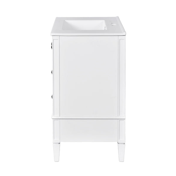 English Elm 30 30 Inch Bathroom Vanity with Ceramic Sink, Modern Compact 3-Drawer Storage Cabinet for Small Baths White N710P247499K