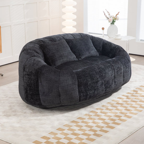 English Elm Bean Bean Bag Sofa High-Density Memory Foam Two-Seater Lounger High Back Chenille Cozy Support Black W395P181440