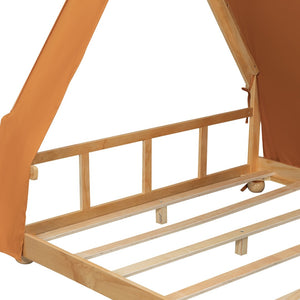English Elm Twin Cabin Bed with Detachable Tent Skylight and Woodland Deer Antler Accents Brown N708P356717D