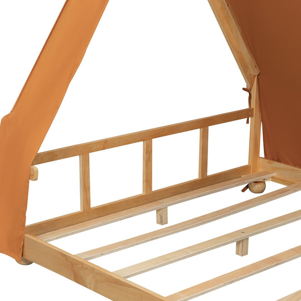 English Elm Twin Cabin Bed with Detachable Tent Skylight and Woodland Deer Antler Accents Brown N708P356717D
