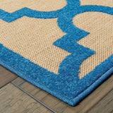 Homeroots 5' X 8' Blue And Beige Geometric Stain Resistant Indoor Outdoor Area Rug Sand,Blue Polypropylene 506800