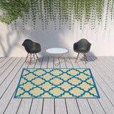 Homeroots 7' X 10' Blue And Beige Geometric Stain Resistant Indoor Outdoor Area Rug Sand,Blue Polypropylene 506801