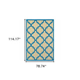 Homeroots 7' X 10' Blue And Beige Geometric Stain Resistant Indoor Outdoor Area Rug Sand,Blue Polypropylene 506801