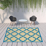 Homeroots 8' X 11' Blue And Beige Geometric Stain Resistant Indoor Outdoor Area Rug Sand,Blue Polypropylene 506802