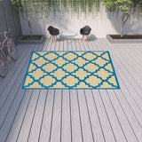 Homeroots 10' X 13' Blue And Beige Geometric Stain Resistant Indoor Outdoor Area Rug Sand,Blue Polypropylene 506803