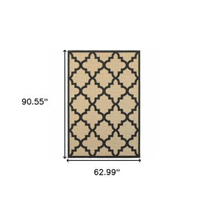 HomeRoots 5' Green Geometric Indoor/Outdoor Area Rug - Stain Resistant, Modern Style for High-Traffic Spaces Sand/ Charcoal 5'3" x 7'6" 506806