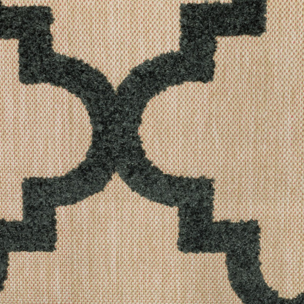 HomeRoots 5' Green Geometric Indoor/Outdoor Area Rug - Stain Resistant, Modern Style for High-Traffic Spaces Sand/ Charcoal 5'3" x 7'6" 506806