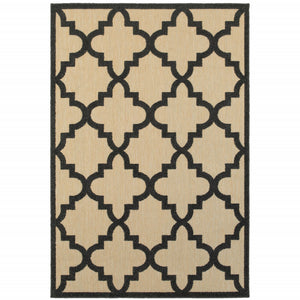 Homeroots 7' X 10' Beige And Black Geometric Stain Resistant Indoor Outdoor Area Rug Sand,Charcoal Polypropylene 506807