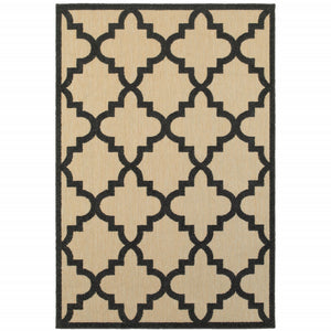 Homeroots 7' X 10' Beige And Black Geometric Stain Resistant Indoor Outdoor Area Rug Sand,Charcoal Polypropylene 506807