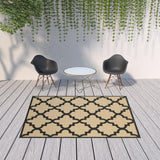 Homeroots 7' X 10' Beige And Black Geometric Stain Resistant Indoor Outdoor Area Rug Sand,Charcoal Polypropylene 506807