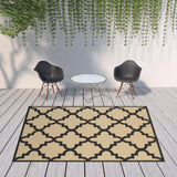 Homeroots 8' X 11' Beige And Black Geometric Stain Resistant Indoor Outdoor Area Rug Sand,Charcoal Polypropylene 506808