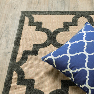 HomeRoots 5' Green Geometric Indoor/Outdoor Area Rug - Stain Resistant, Modern Style for High-Traffic Spaces Sand/ Charcoal 9'10" x 12'10" 506809