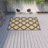 Homeroots 10' X 13' Beige And Black Geometric Stain Resistant Indoor Outdoor Area Rug Sand,Charcoal Polypropylene 506809