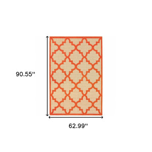 HomeRoots 5' Green Geometric Indoor/Outdoor Area Rug - Stain Resistant, Modern Style for High-Traffic Spaces Sand/ Orange 5'3" x 7'6" 506812