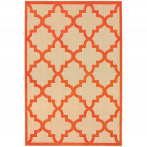 HomeRoots 5' Green Geometric Indoor/Outdoor Area Rug - Stain Resistant, Modern Style for High-Traffic Spaces Sand/ Orange 6'7" x 9'6" 506813