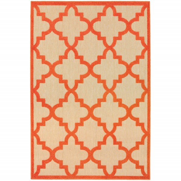 HomeRoots 5' Green Geometric Indoor/Outdoor Area Rug - Stain Resistant, Modern Style for High-Traffic Spaces Sand/ Orange 6'7" x 9'6" 506813