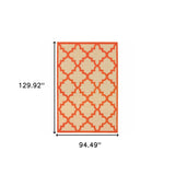 Homeroots 8' X 11' Orange Geometric Stain Resistant Indoor Outdoor Area Rug Sand,Orange Polypropylene 506814